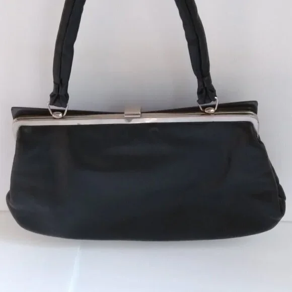 Unique Vintage Black Leather Satchel/Shoulder Frame Bag wth Chic Sleek Features - Picture 6 of 15